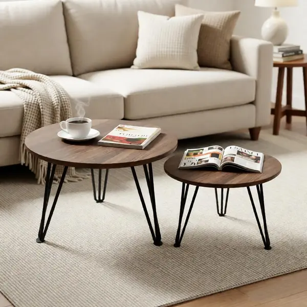 2 Stück Beistelltische Holz Rund, Couchtisch Rund…